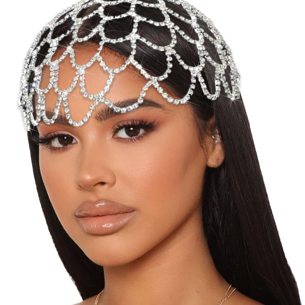 Silver Mesh Crystal Rhinestone Headpiece Vintage 1920s Wedding Flapper Headband